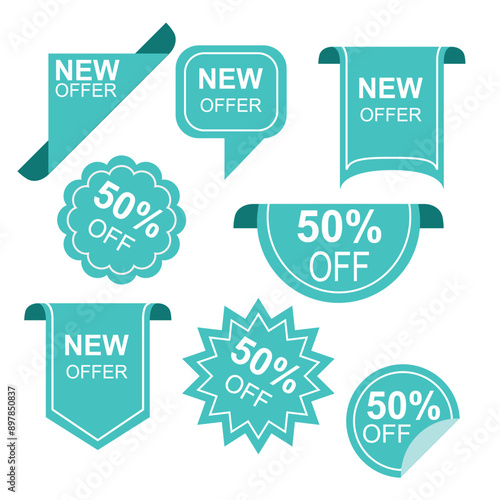 vector illustration of  blue discount ribbons label set