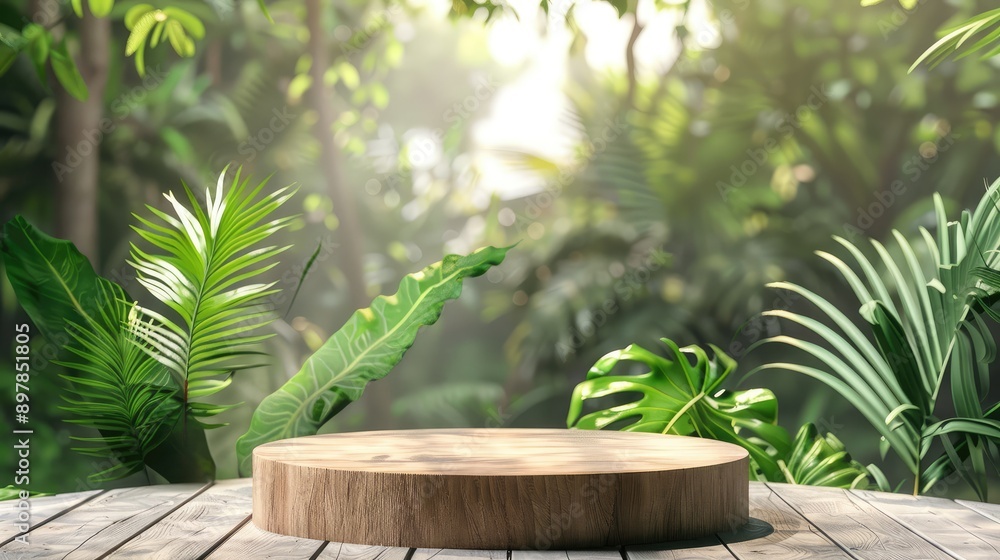 Background podium jungle product platform 3D green wood display pedestal. forest plant garden stage water presentation stone table Generative Ai Background podium jungle product platform 3D green wood display pedestal. forest plant garden stage water presentation stone table Generative Ai