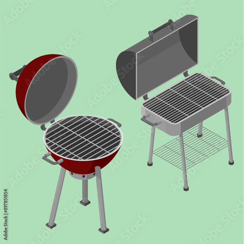 isometric vector illustration of a red grill