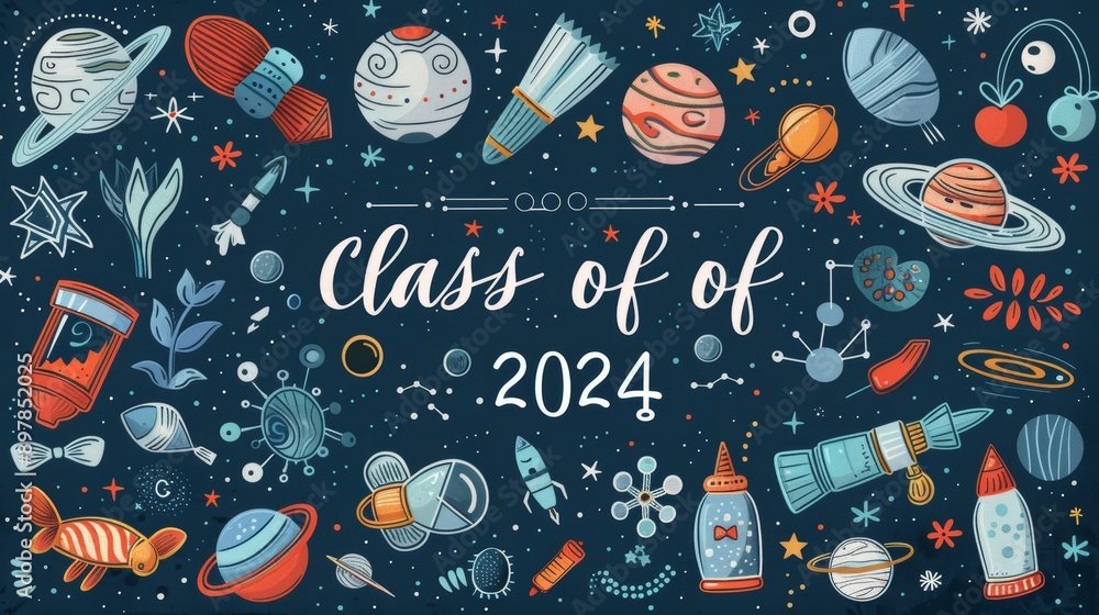 Naklejka premium Dream Big in Space - Class of 2024 Banner with Galaxy Theme Inspiring Infinite Possibilities and Dreams