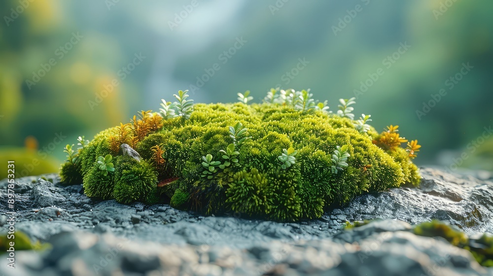 The texture of moss growing on a rock, highlighting its fuzzy and layered details