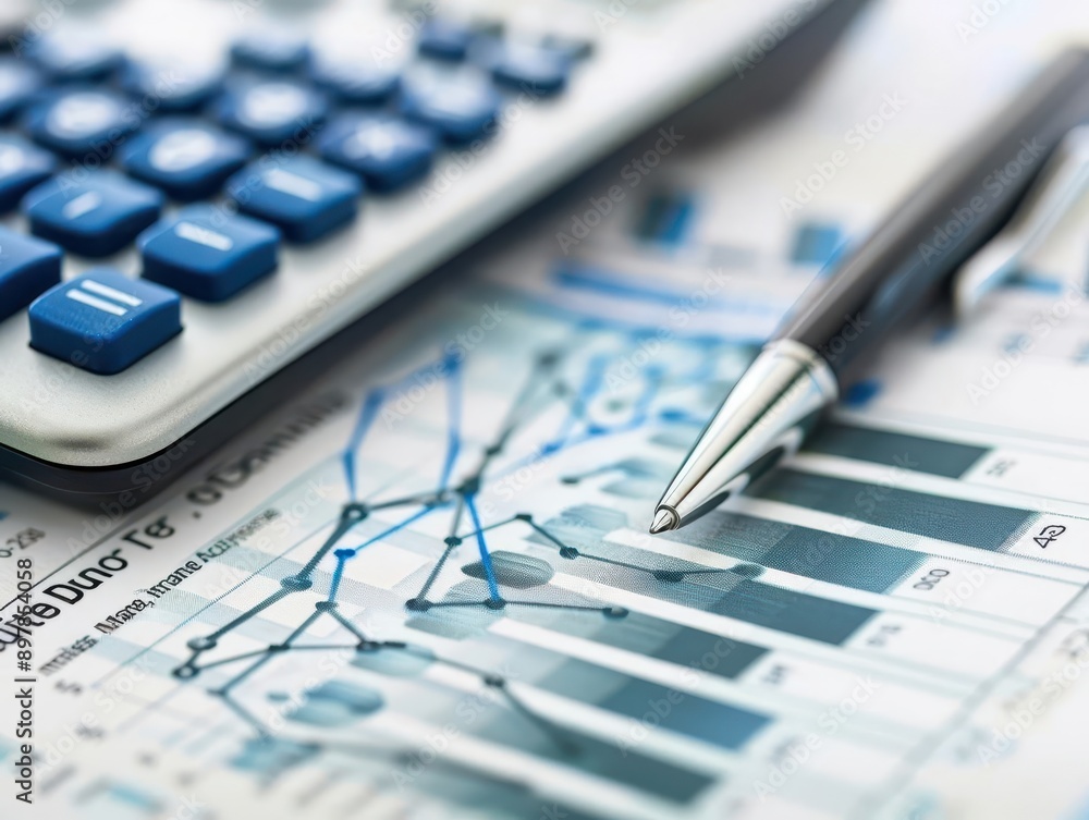 Closeup of a businesswoman's hand writing on a financial report with charts and graphs. Closeup of a businesswoman's hand writing on a financial report with charts and graphs.