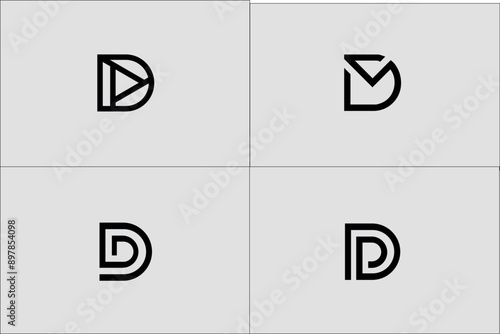 media buttons, Set of abstract initial letter D logo design template. icons for business , 