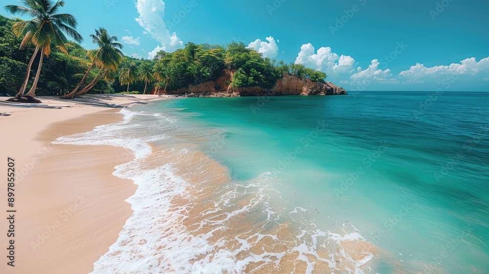 Tropical beach with palm trees and turquoise water