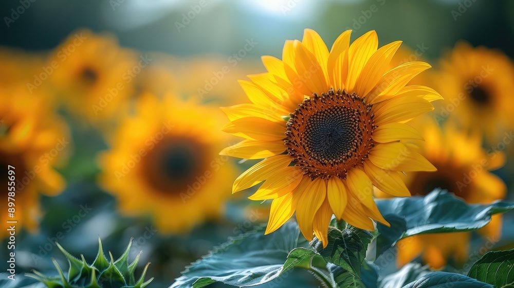 Vibrant sunflower field under a bright sun