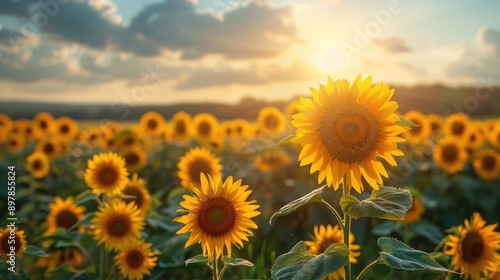 Obraz na płótnie Vibrant sunflower field under a bright sun w salonie