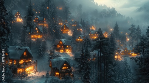 Village glowing at day's end