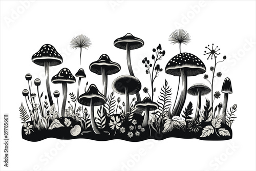 mushroom silhouette vector on whit background  photo