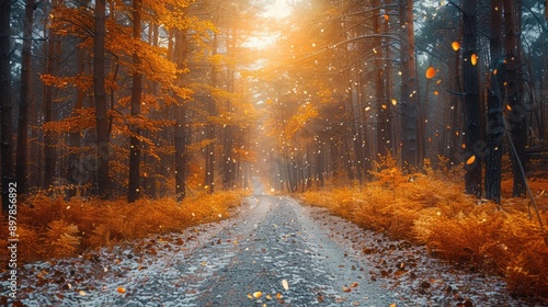 Obraz na płótnie Blurry forest path in autumn w salonie