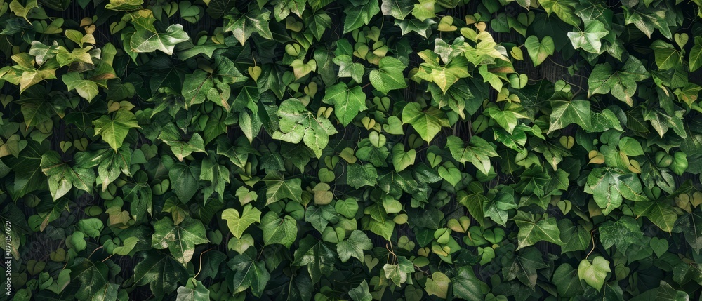 Panoramic close-up, high detail scan of overgrown ivy wall texture, Generative AI Panoramic close-up, high detail scan of overgrown ivy wall texture, Generative AI