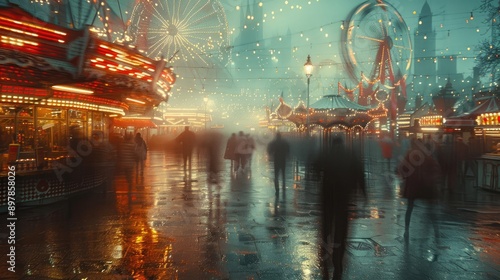 Obraz na płótnie Blurry nighttime carnival scene w salonie