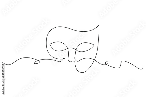 Theatrical mask continuous line art. Carnival mask doodle vector illustrations.