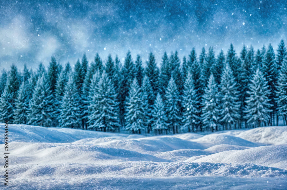 Winter Snowy Landscape with Falling Snowflakes Winter Snowy Landscape with Falling Snowflakes