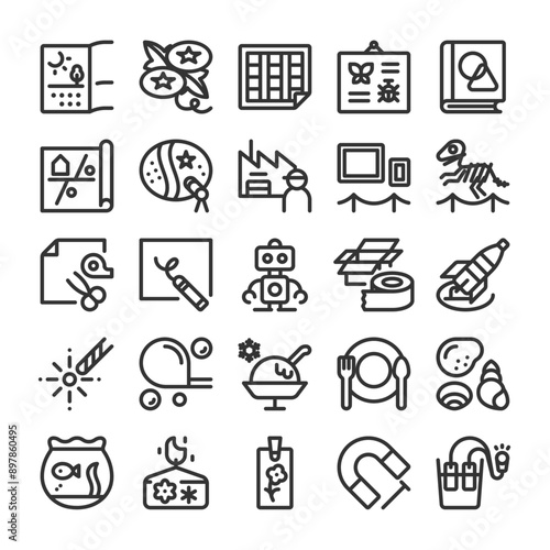 夏休みの宿題 自由研究 アイコン セット 