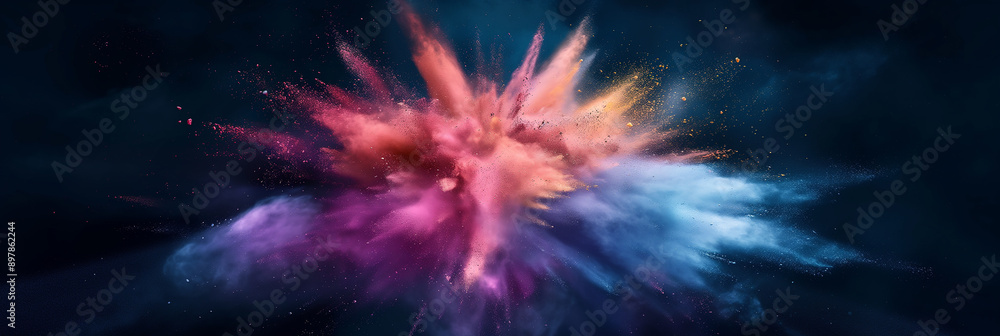 Colorful powder exploding creating abstract design element Colorful powder exploding creating abstract design element