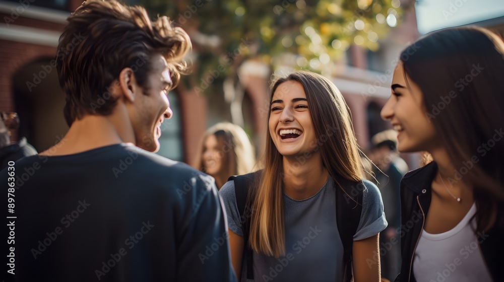 Excited students gathering in the school courtyard Excited students gathering in the school courtyard