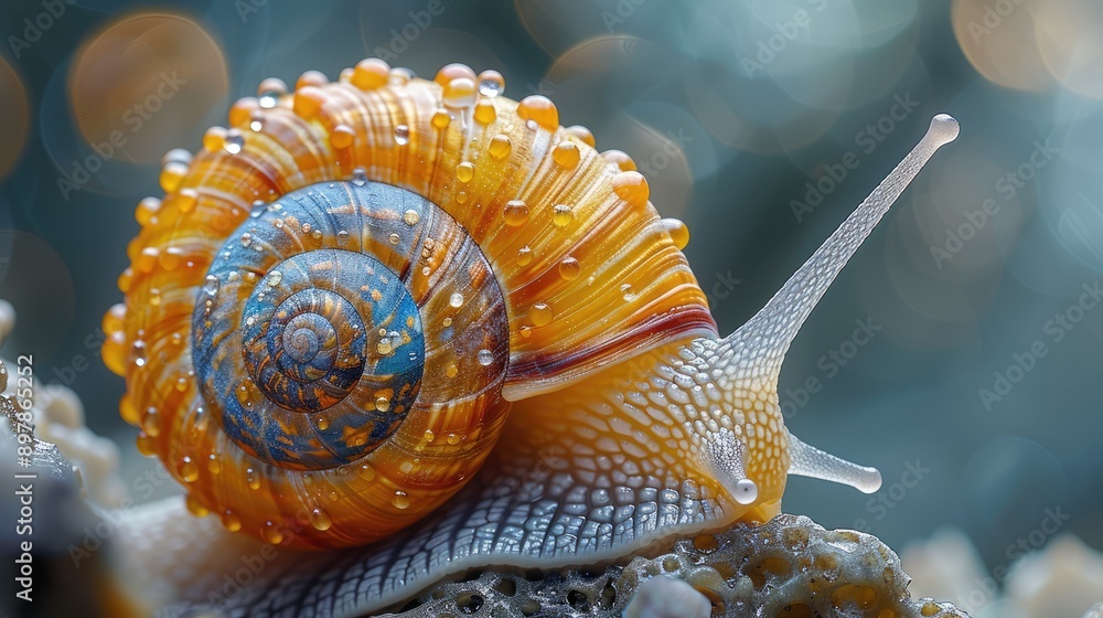 A close-up of a snail’s shell with detailed patterns