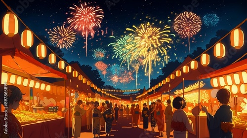 日本の祭りと屋台の風景1