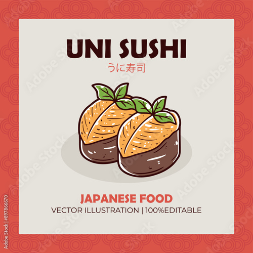 Uni sushi Japanese food vector illustration