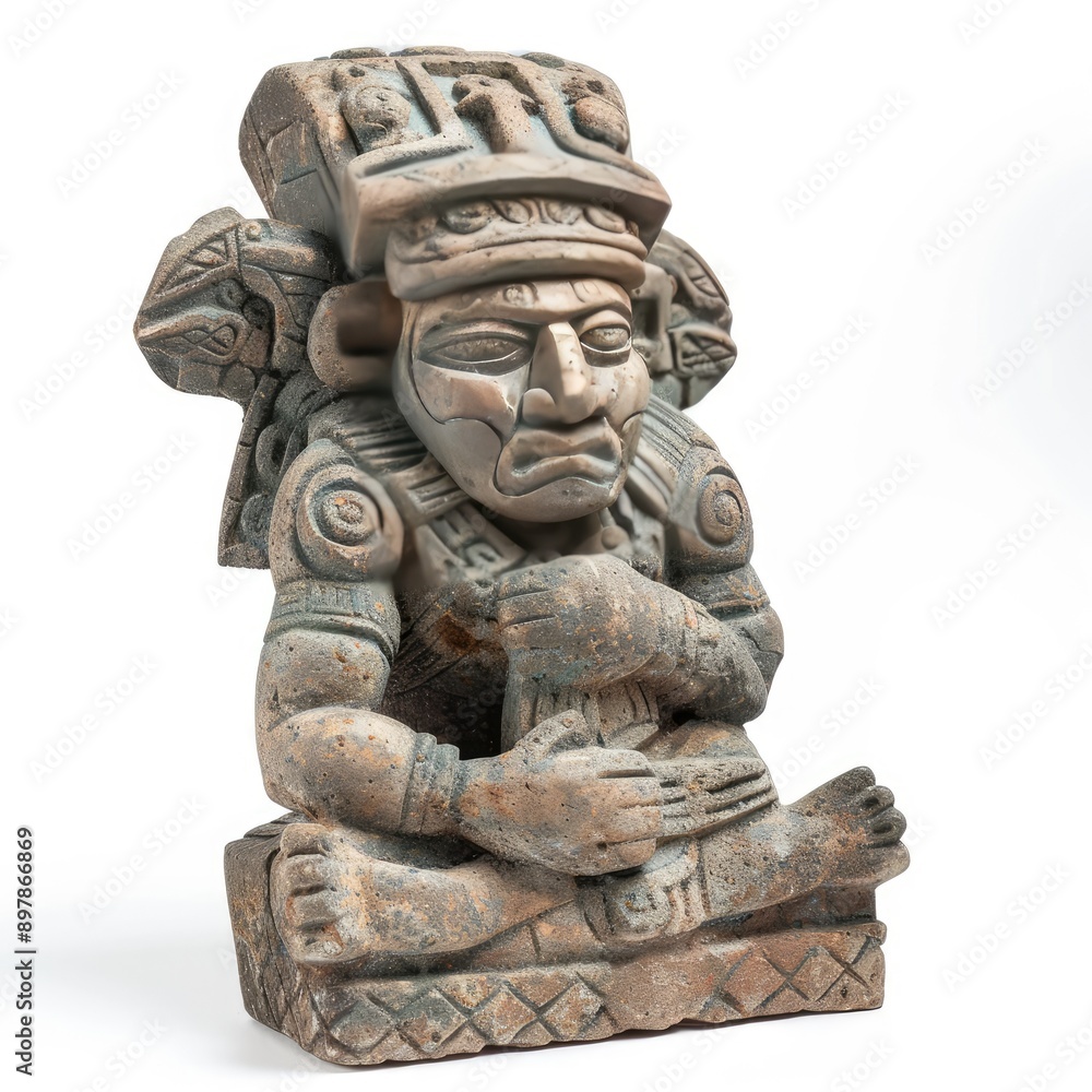 Stone Sculpture of a Seated Figure with Intricate Details Stone Sculpture of a Seated Figure with Intricate Details