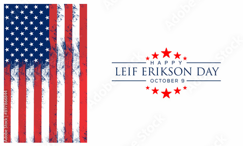  Happy Leif Erikson Day greeting card template. Vector illustration: photo