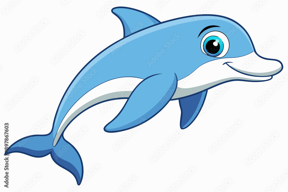 Fototapeta premium Funny Dolphin Vector Illustration Cartoon, Clipart, and Line Art Design, Playful dolphin vector illustration cartoon, clipart, and line art design on white background.
