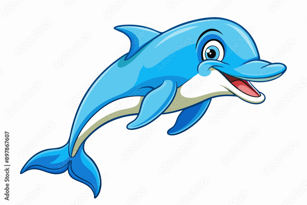 Fototapeta premium Funny Dolphin Vector Illustration Cartoon, Clipart, and Line Art Design, Playful dolphin vector illustration cartoon, clipart, and line art design on white background.