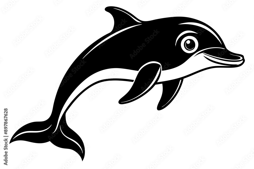 Obraz premium Funny Dolphin Vector Illustration Cartoon, Clipart, and Line Art Design, Playful dolphin vector illustration cartoon, clipart, and line art design on white background.