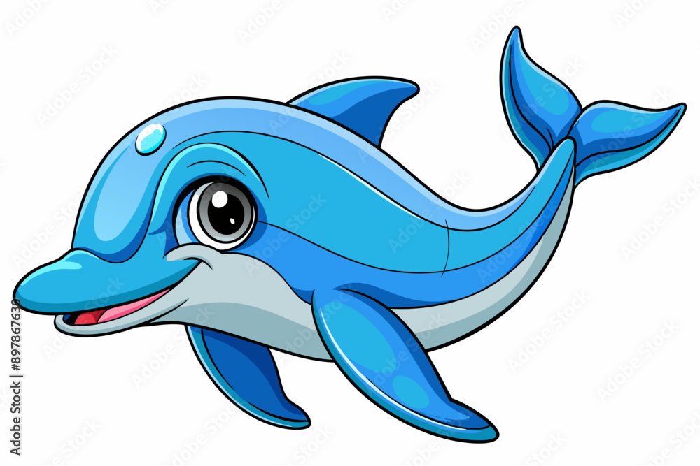 Fototapeta premium Funny Dolphin Vector Illustration Cartoon, Clipart, and Line Art Design, Playful dolphin vector illustration cartoon, clipart, and line art design on white background.
