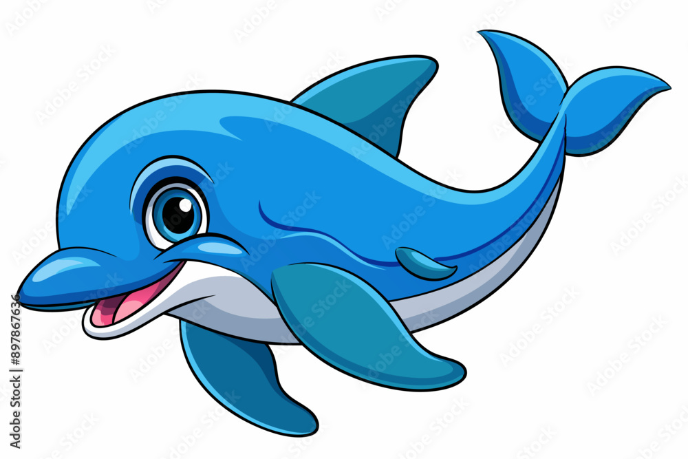 Naklejka premium Funny Dolphin Vector Illustration Cartoon, Clipart, and Line Art Design, Playful dolphin vector illustration cartoon, clipart, and line art design on white background.