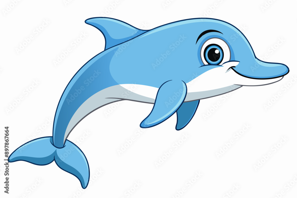 Naklejka premium Funny Dolphin Vector Illustration Cartoon, Clipart, and Line Art Design, Playful dolphin vector illustration cartoon, clipart, and line art design on white background.