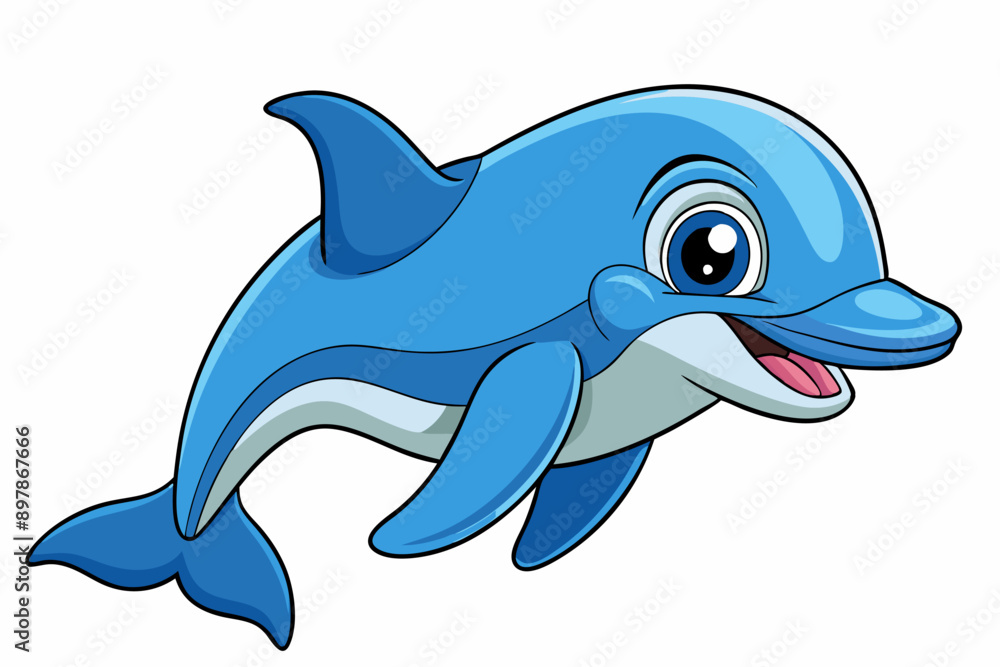 Fototapeta premium Funny Dolphin Vector Illustration Cartoon, Clipart, and Line Art Design, Playful dolphin vector illustration cartoon, clipart, and line art design on white background.