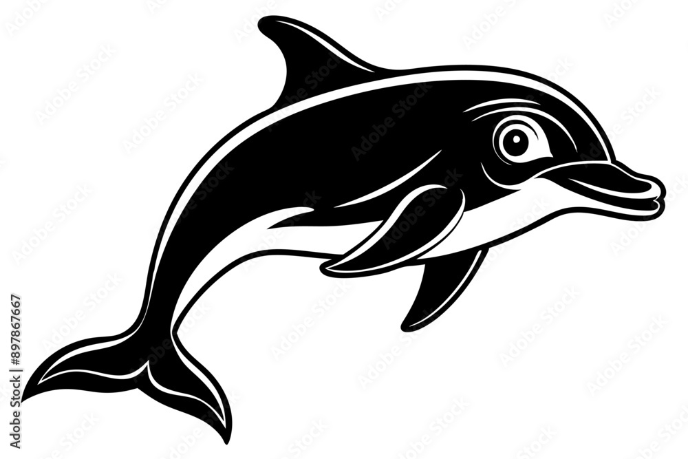 Fototapeta premium Funny Dolphin Vector Illustration Cartoon, Clipart, and Line Art Design, Playful dolphin vector illustration cartoon, clipart, and line art design on white background.