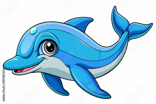 Funny Dolphin Vector Illustration Cartoon, Clipart, and Line Art Design, Playful dolphin vector illustration cartoon, clipart, and line art design on white background.