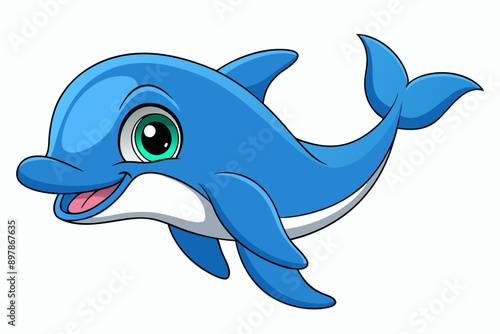 Funny Dolphin Vector Illustration Cartoon, Clipart, and Line Art Design, Playful dolphin vector illustration cartoon, clipart, and line art design on white background.