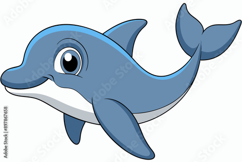 Funny Dolphin Vector Illustration Cartoon, Clipart, and Line Art Design, Playful dolphin vector illustration cartoon, clipart, and line art design on white background.