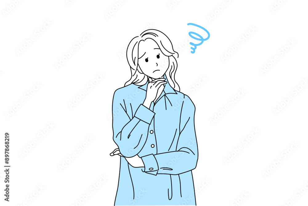 腕組みをして困っている若い女性