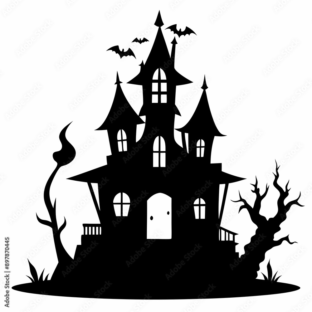 HAUNTED HOUSE SVG , Halloween Bundle Svg,,Halloween haunted house, Instant Download, silhouette, Svg cut file, clip art,, cricut, Spooky House SVG, Bats