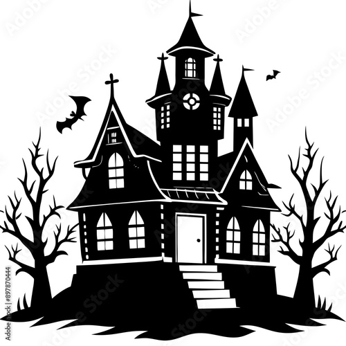 HAUNTED HOUSE SVG , Halloween Bundle Svg,,Halloween haunted house, Instant Download, silhouette, Svg cut file, clip art,, cricut, Spooky House SVG, Bats