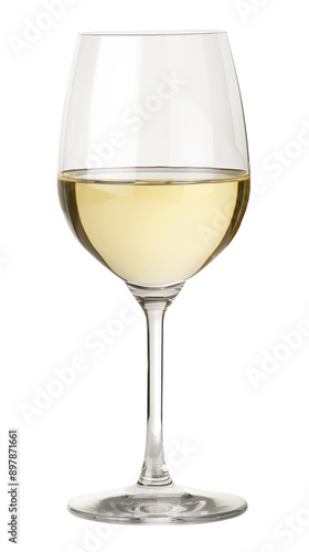 Single white chardonnay wine glass isolated on white background