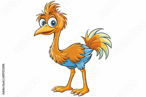 Funny Emu Vector Illustration Cartoon, Clipart, and Line Art on White Background, Funny emu cartoon vector illustration, clipart, and line art on white background