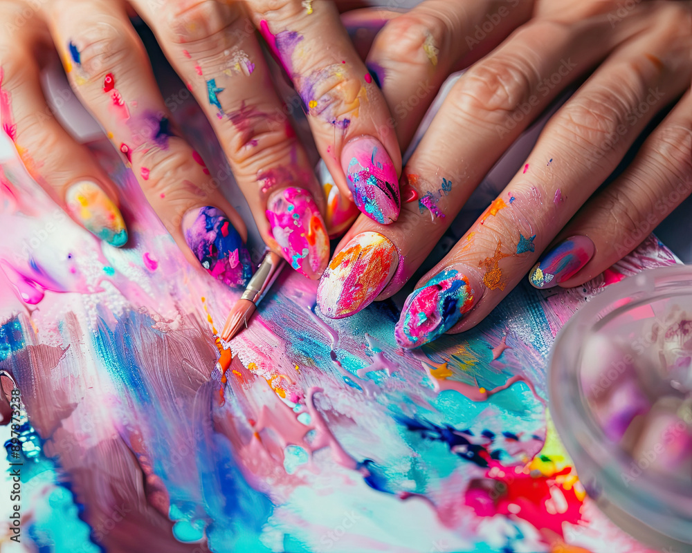 Obraz premium Colorful Watercolor Nail Designs