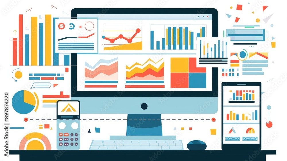Business analytics and performance metrics on a computer. Business analytics and performance metrics on a computer.