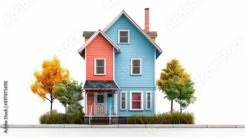 Wallpaper Mural A Victorian house with a colorful exterior, decorated with vibrant trim, and set in a charming neighborhood, on white background. Torontodigital.ca