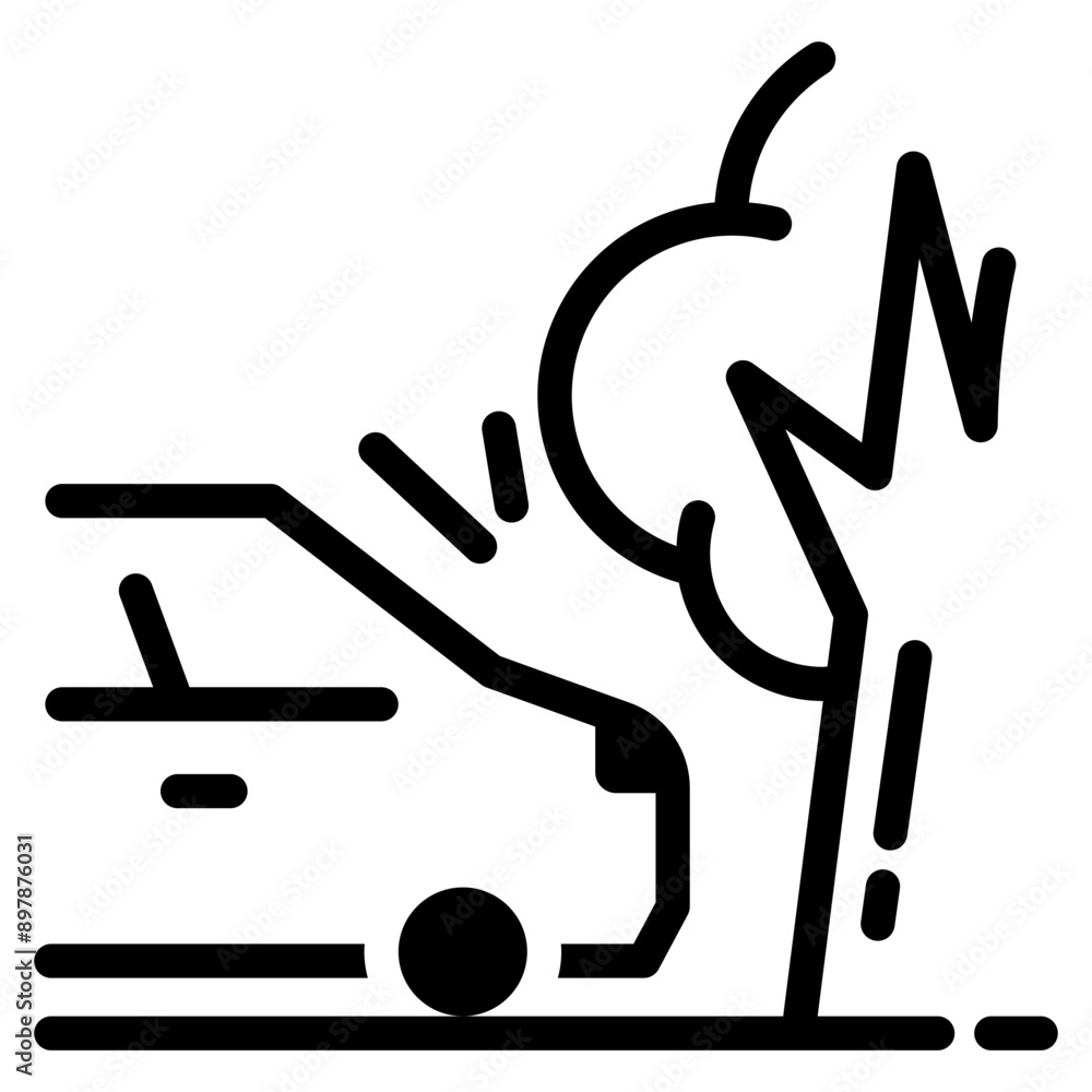 Car damage, crash or collision thin line icon. Car traffic violation ...