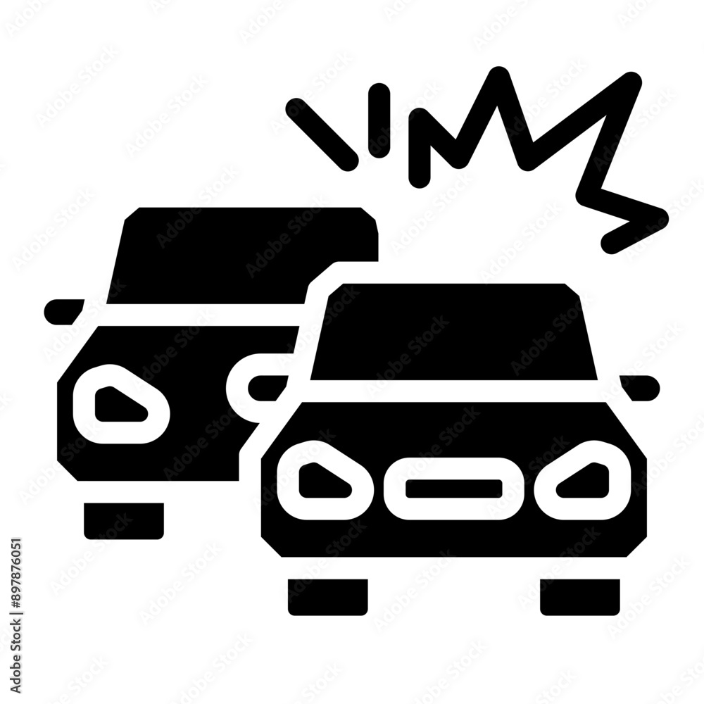 Fototapeta premium accident icon, broken cars, auto crash on road, car accident symbol isolated on white background. vector illustration