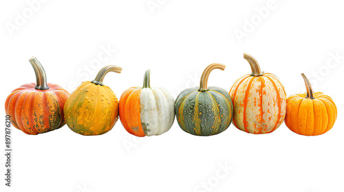 A colorful array of pumpkins showcasing various shades, perfect for autumn themes, harvest festivals, and seasonal decorations.