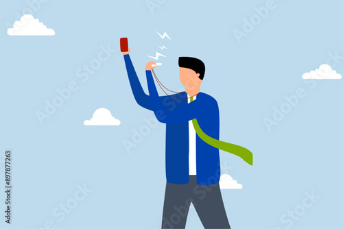 Business banned, businessman blowing whistle showing red card to ban employee involved in offense 