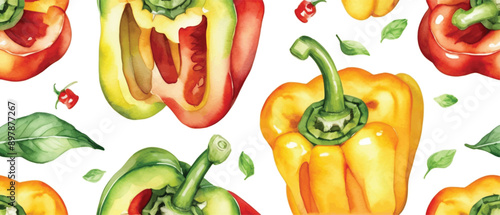 Paprika chili pattern background watercolor style6