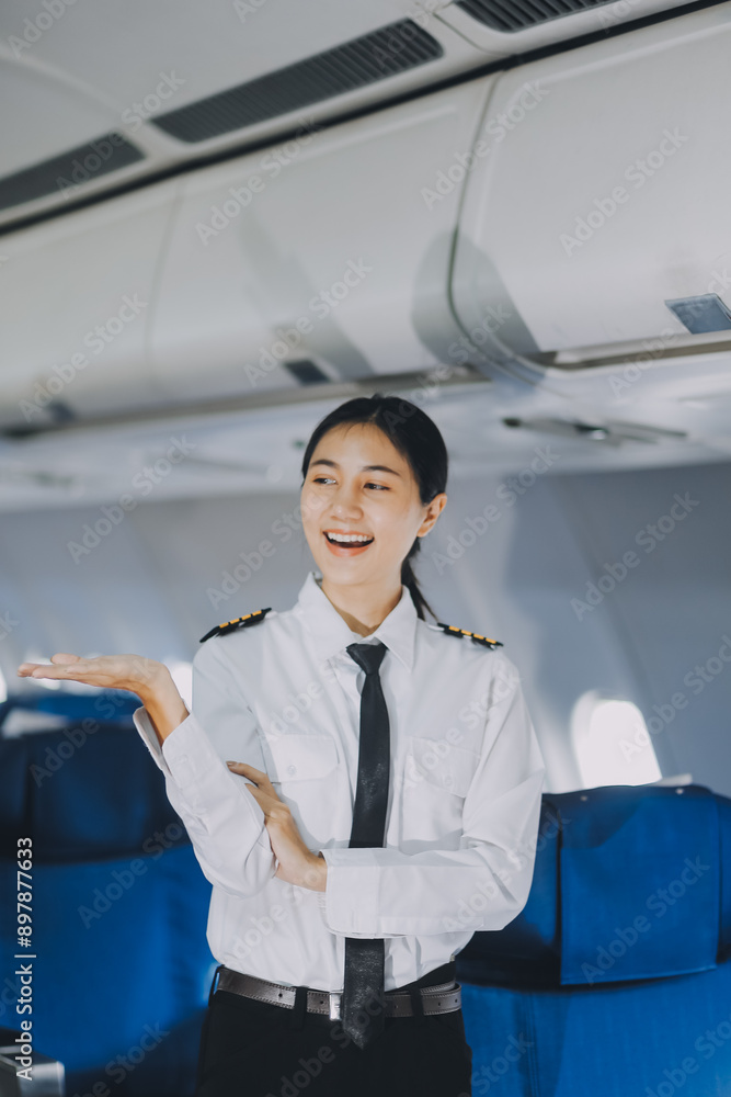 Portrait of a trained airplane captain in uniform preparing to fly, event planning in airplane. Portrait of a trained airplane captain in uniform preparing to fly, event planning in airplane.